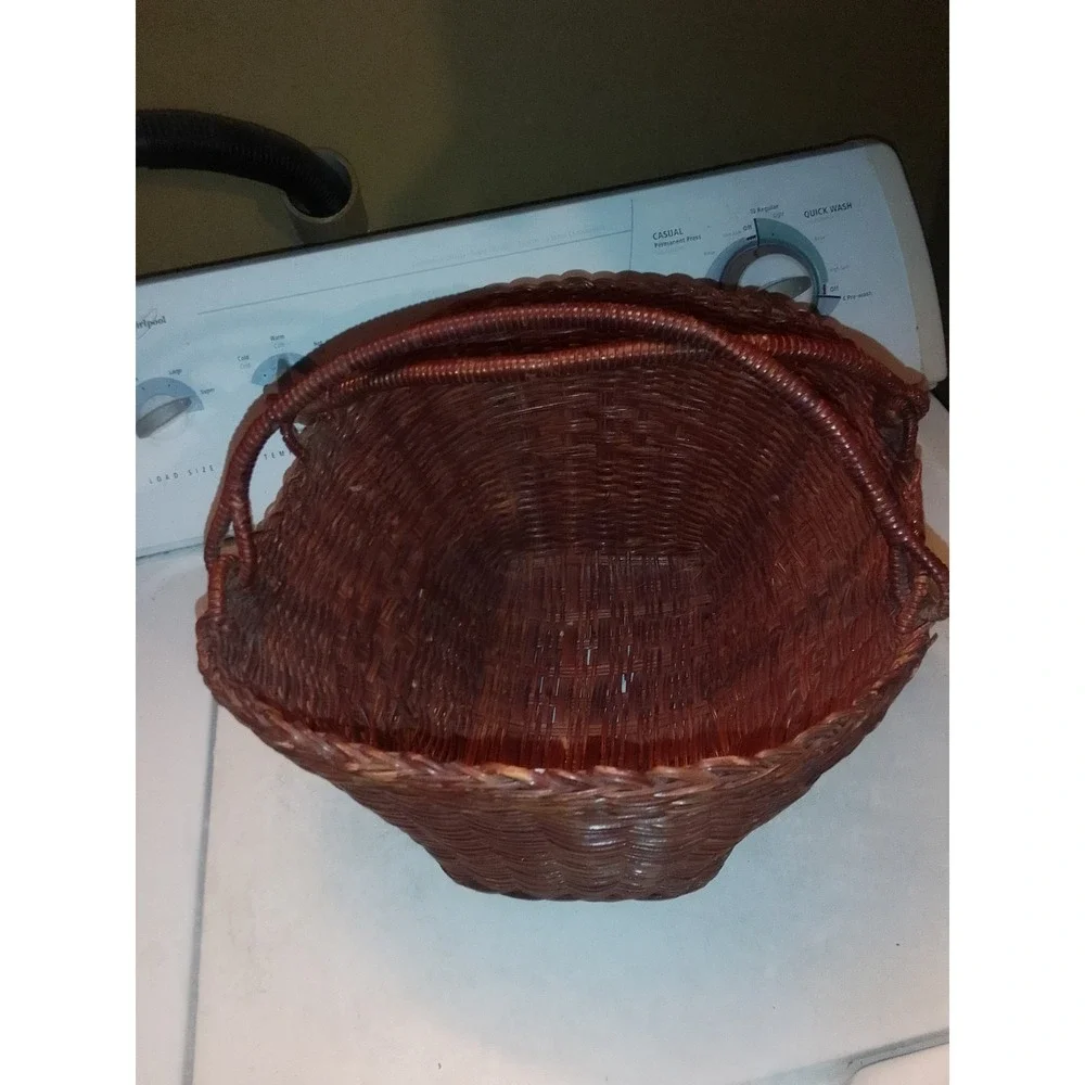 Vintage Boho Woven Rattan Wicker Basket With Handles / Gathering Basket 14